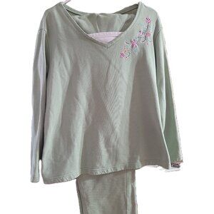 H408-EUC Blair Light Green Moss Top with Embroidery & Matching Pants Sz XL